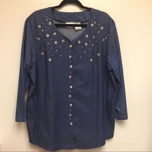 Bonnie Blain Denim Button Down Top - 16W